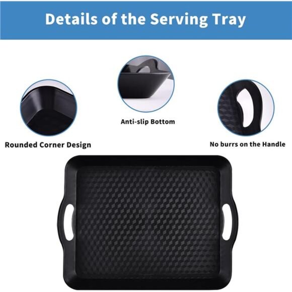 Plastic Tray with Handles 2 Pack Multi-Purpose Rectangular Non Slip Serving Tray - Picture 5 of 7